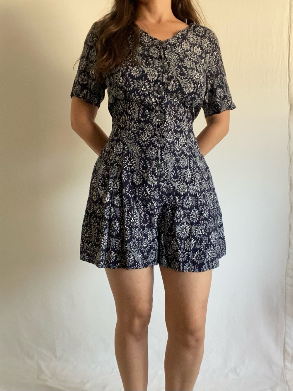 Rayon The Limited Navy and White Floral Romper Y2K Size Small